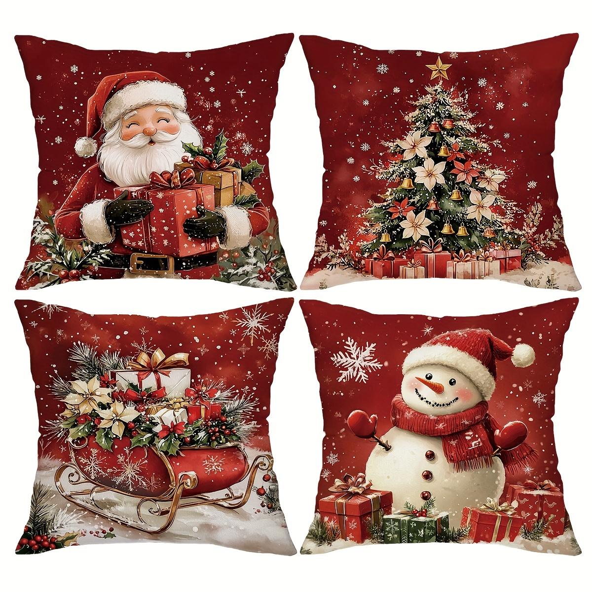 

Festive Christmas Pillow Covers - Retro Santa & Snowman Design. Perfect for Sofa, Couch, Farmhouse Holiday Decor.
