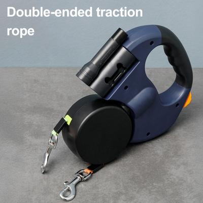 Yousheng Dual Retractable Dog Leash Double Headed 16ft Extendable Lead with Poop Bag Dispenser And LED Light for 2 Small Dogs Up To 5kg