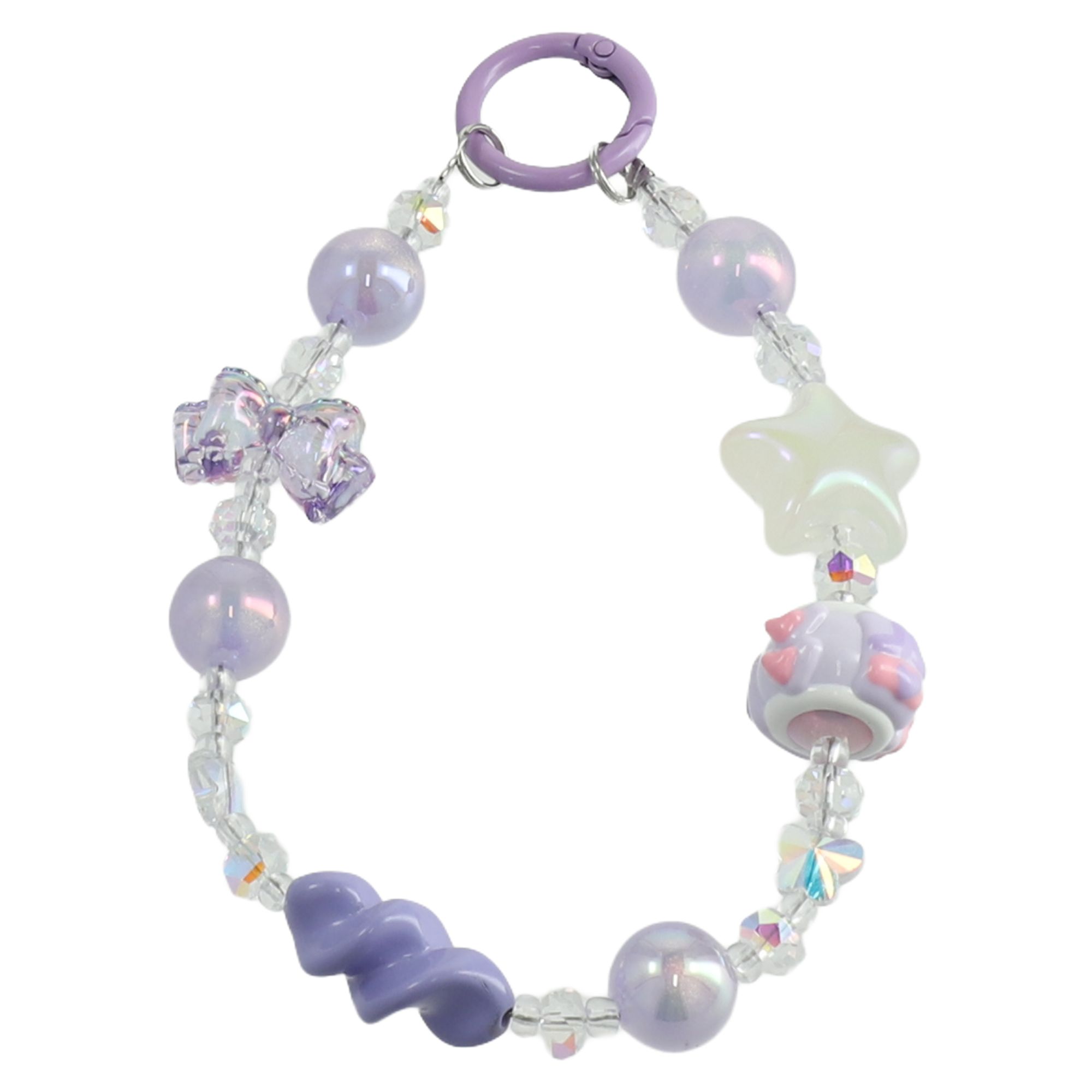 

Beaded Phone Lanyard Strap 26cm Hanging Keychain Wristlet Chain for Mobile Devices Purple