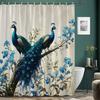 Beautiful Peacock Shower Curtain Blooming Flower Botanical Watercolour Artistic Creation Polyester Shower Curtain Bathroom Decor