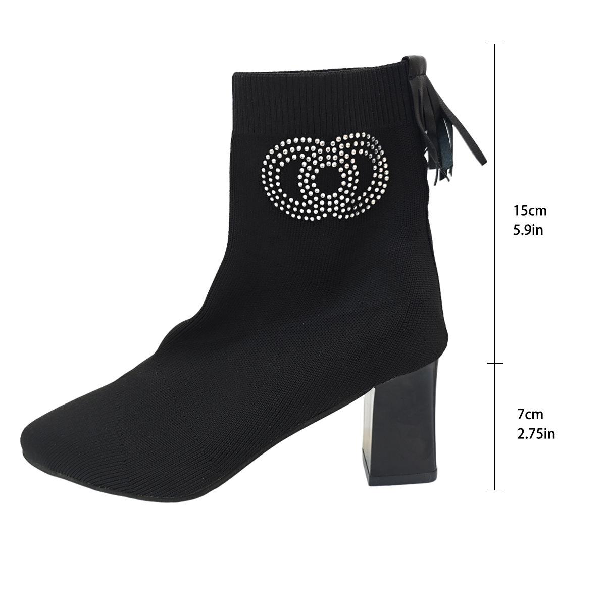 

Повседневные универсальные одинарные ботинки 2025 года, новые большие размеры, осенние, остроносые, однотонные, вязаные женские ботинки Martin 43 чёрный