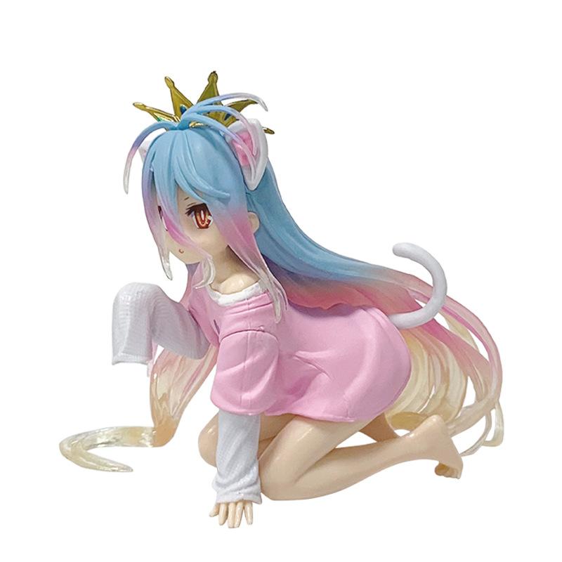 10cm No Game No Life Anime Figure Desktop Cute Cat Ear Shiro Decoration PVC Model Toy