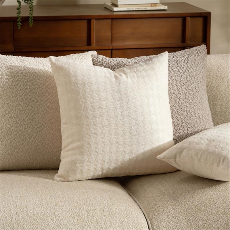 Pillowcase Cotton Textured Weave Cushion Covers for Living Room Bedroom Sofa Couch Home Decoration 45x45cm White