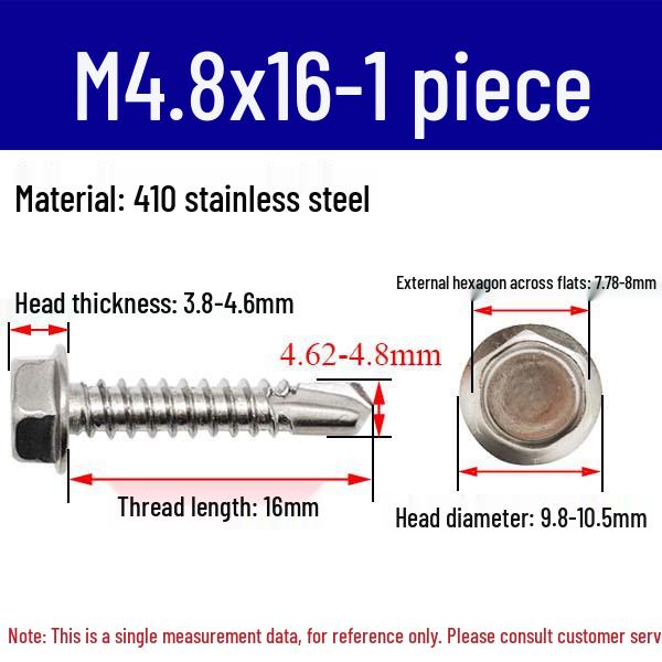 M4.2/M4.8/M6.3 410 Stainless Steel Hex Head Drill-Point Self-Tapping Screws