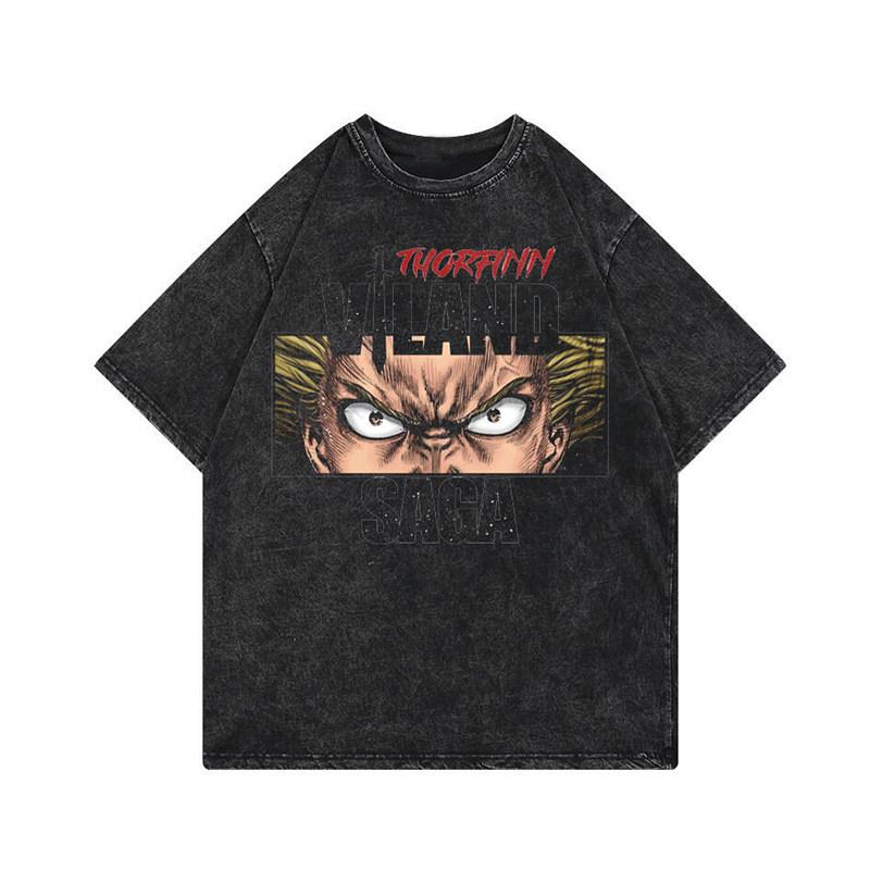 Best VINLAND SAGA Vintage Distressed Washed Pure Cotton T-Shirt - Men's and Women's Anime Hip-Hop Loose Short Sleeve