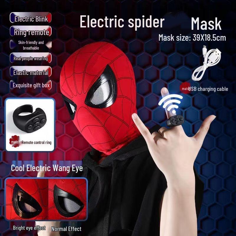 Electric Spider-Man Mask with Blinking Eyes - Light-Up Cosplay Helmet Toy for Kids