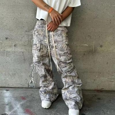 ZYLLO Stylish Multi-pocket Camouflage Cargo Pants American Retro Straight Leg Loose Casual Pants Harajuku Style Hip Hop Y2k Trousers