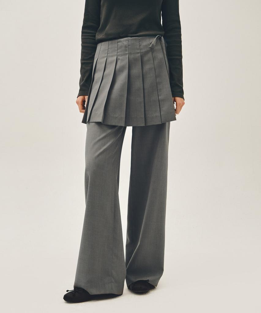 Malittepeulangsowajeobeo W Layered Pleats Skirt Pants Gray