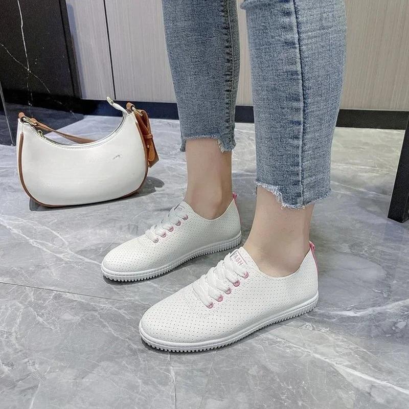 Women's Vulcanized Shoes Breathable Comfortable Hole Outdoor Sports Shoes Summer Running Shoes Fashion Board Shoes Thick Sole