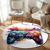 Elegant Round Minimal Multicolor Area Rug, Non-Slip Floor Mat for Living Room