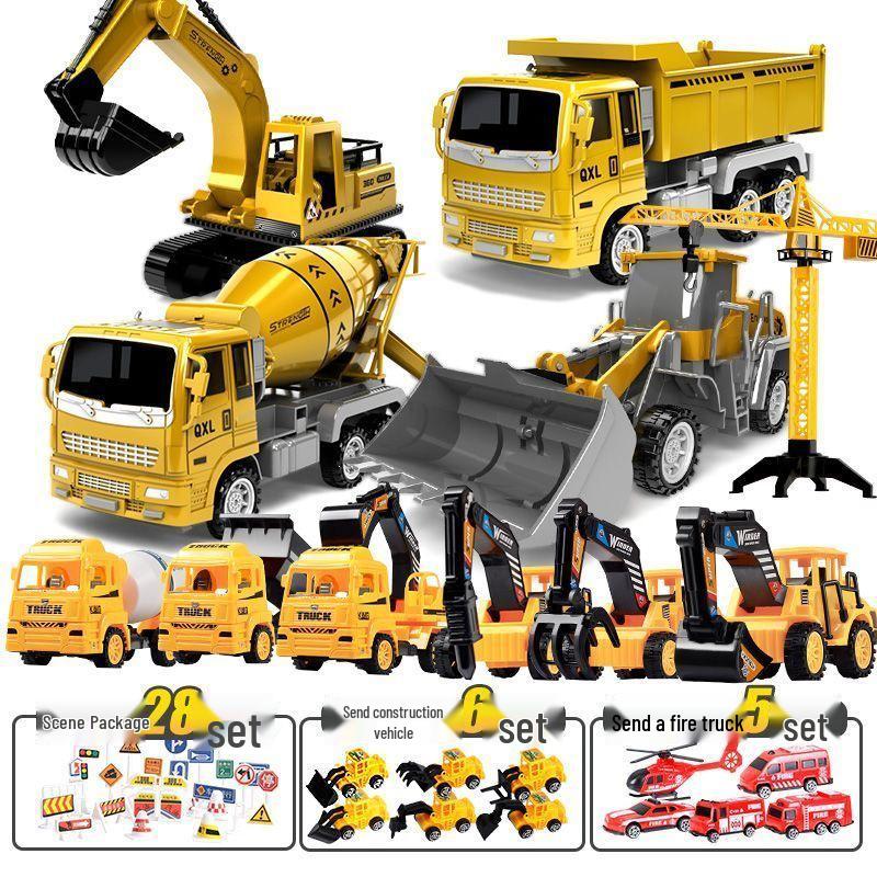 Construction Vehicle Toy Set: Digger, Excavator, Cement Mixer, Crane