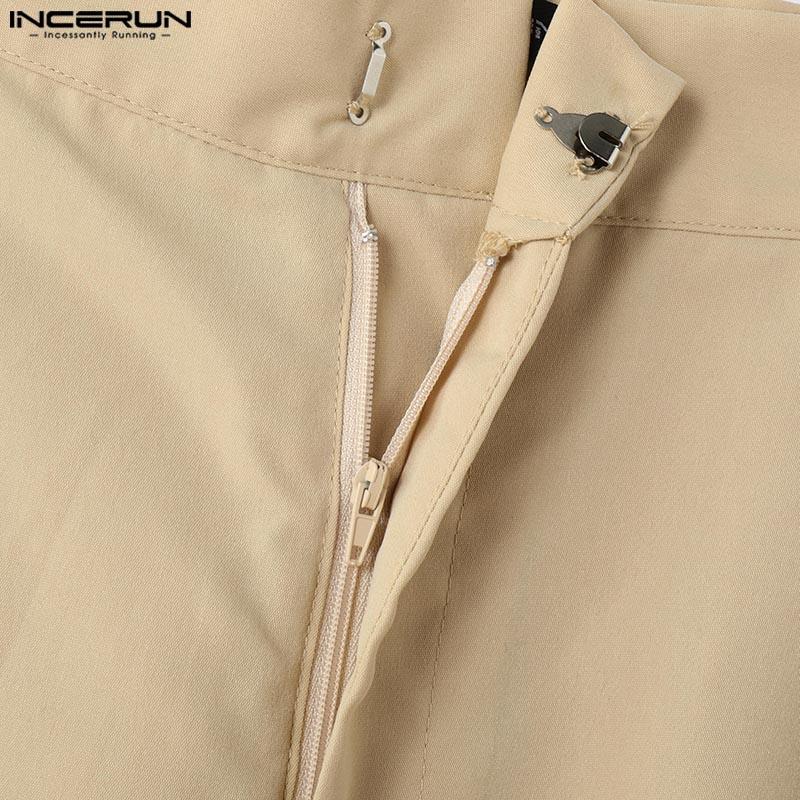 INCERUN Two Pieces Outfits Men Long Sleeve Short Coat High Waist Long Straight Pants Sets