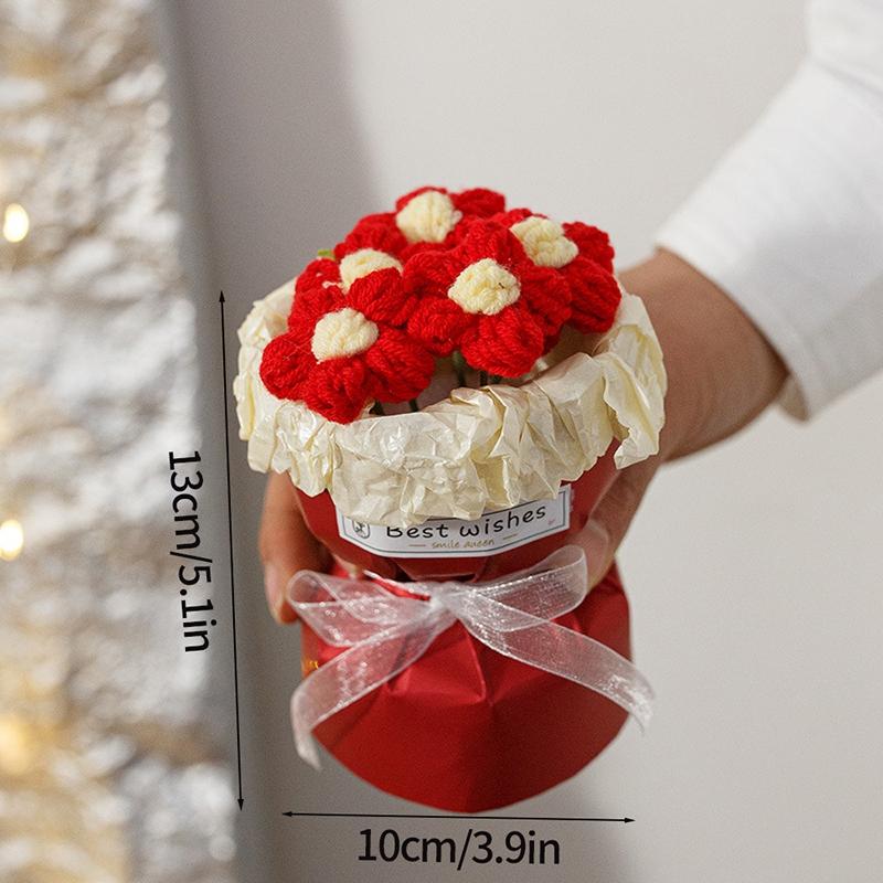 Crochet Puffs Rose Bouquet Finished Product Handmade Artificial Flower Decorations Valentine Mother Day Festival Souvenirs Gifts