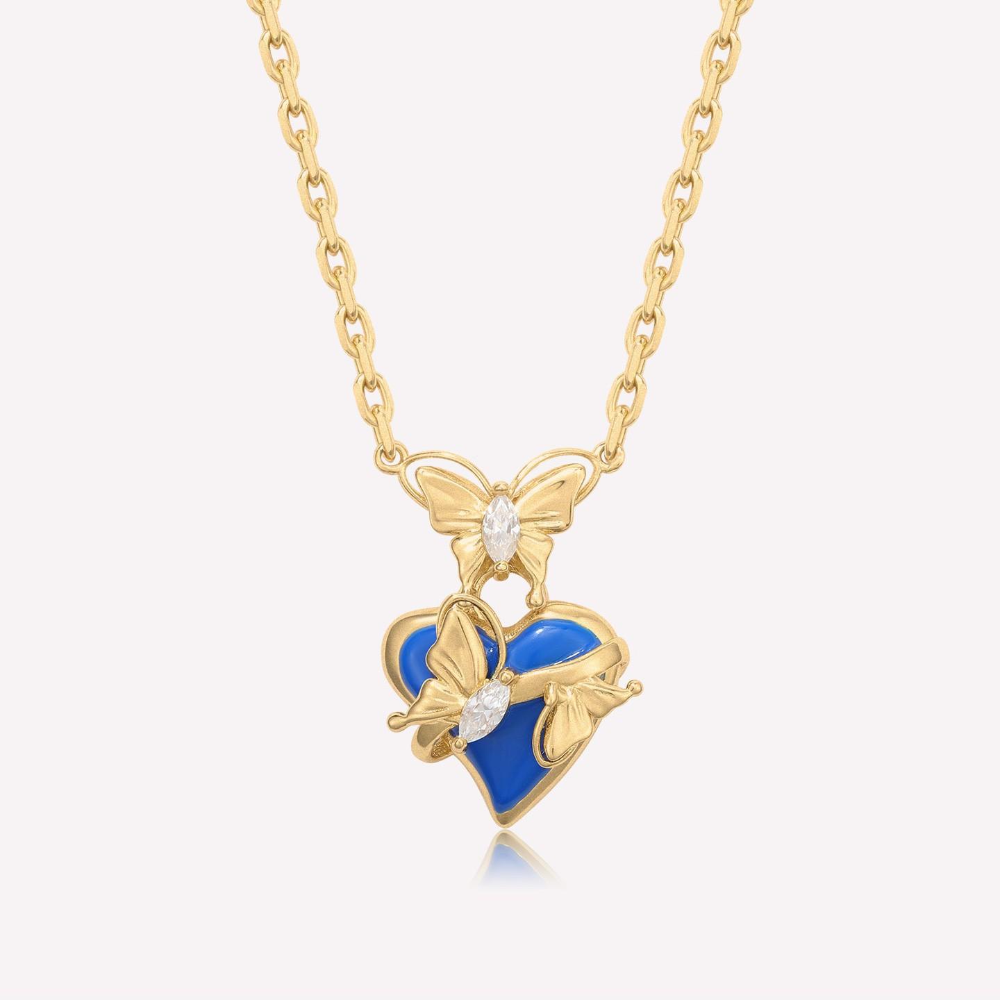 Love Butterfly Diamond Purple Zircon Pendant Simple Light Luxury Atmospheric Copper Necklace Women