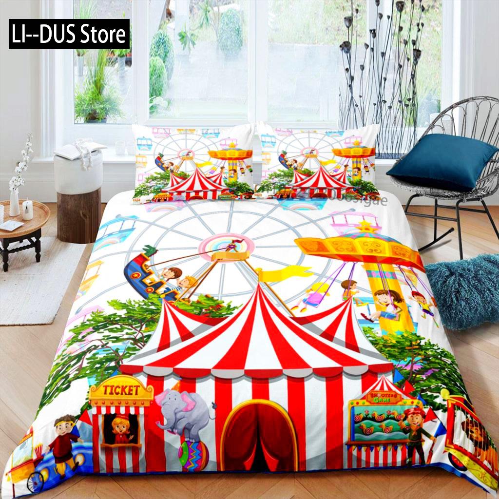 Comforter Amusement Park Polyester Ferris Wheel Ball Bedding Set Girl Cartoon Fairy Tale Queen Size 2/3Pcs Comforter