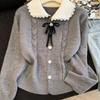Süßer Babydoll Damen Pullover Top Damen Knopfleiste Cardigan Eleganter Rollkragen Strickware Langarm Schleife Gebundenes Oberteil Herbst