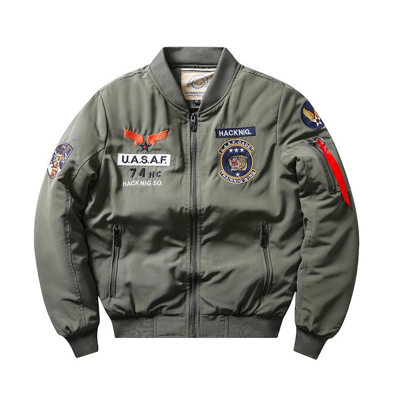 

Men s Tiger Embroidered Padded Flight Jacket - Autumn/Winter Cotton Baseball Style Extra Large зелений