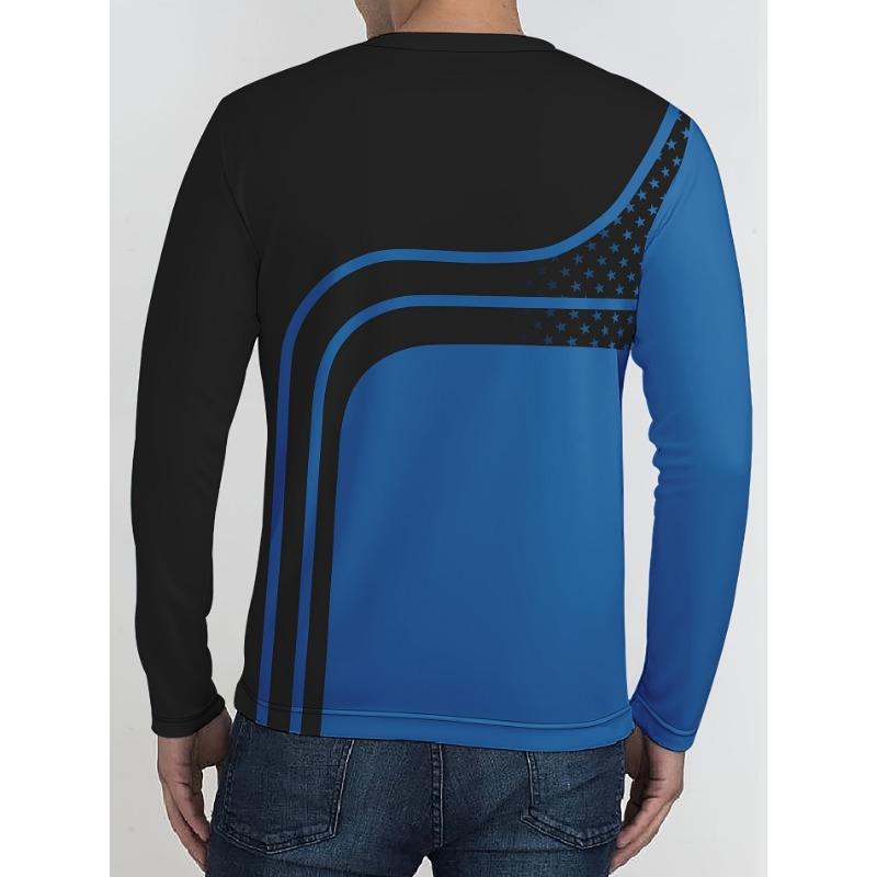 Men's Sports Fashion Gradient Color Paint Mar Print Crew Neck Long Sleeve T-shirt Spring Autumn Leisure Tops Outdoors Sports Wear Tshirt