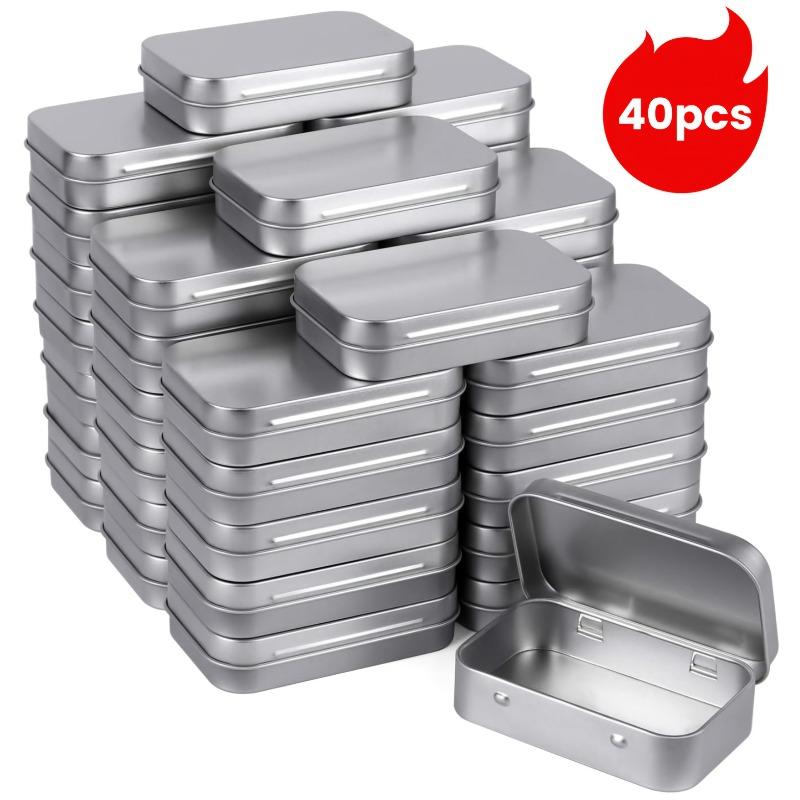 

40 Metal Black Storage Jars Set Rectangular Hinged Cans Mini Boxes Small Storage Container for Craft Jewelry Bead Home Organizer