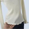 Round Neck Autumn Six Wool Soft Stretch Sunken Stripe Long Sleeves Silm Fungus with Pure Color Knitting Sweater Bottoming Shirt Female
