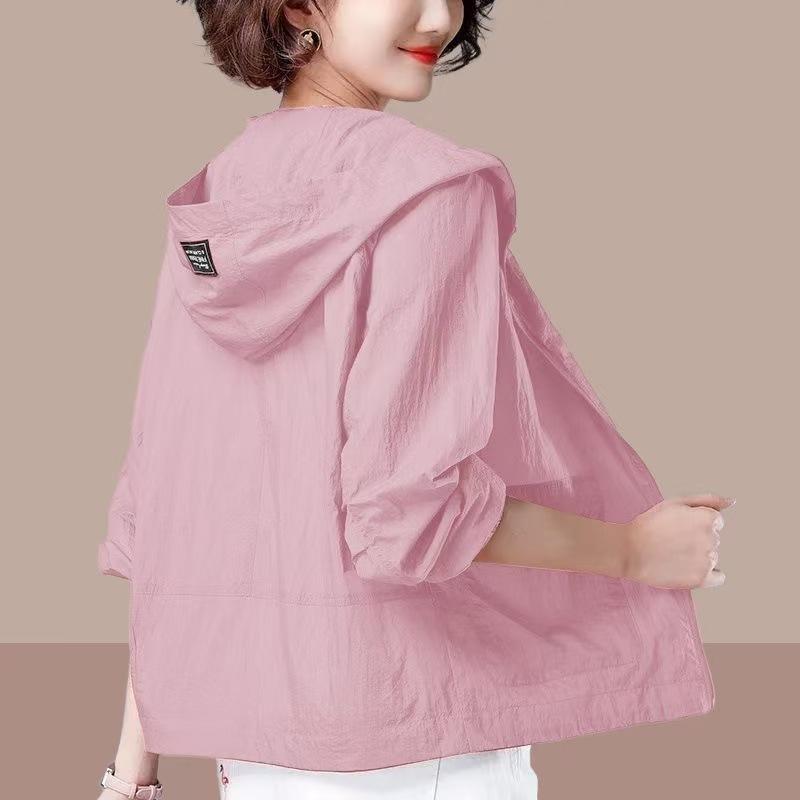 Women's Large Size UV Resistant Summer Loose Short Jacket Thin Hooded Sun Protection Suit