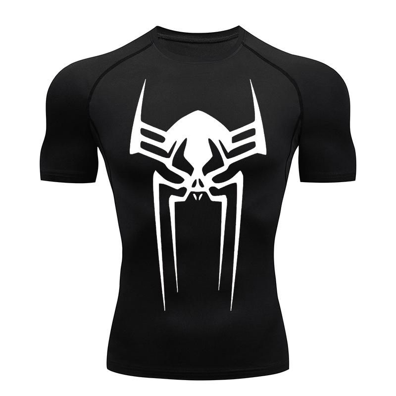 Spider Print Gym Workout Rash Guard for Men Athletic Quick Dry Stretchy Compression Shirts Undershirts Baselayers Tshirts Tops