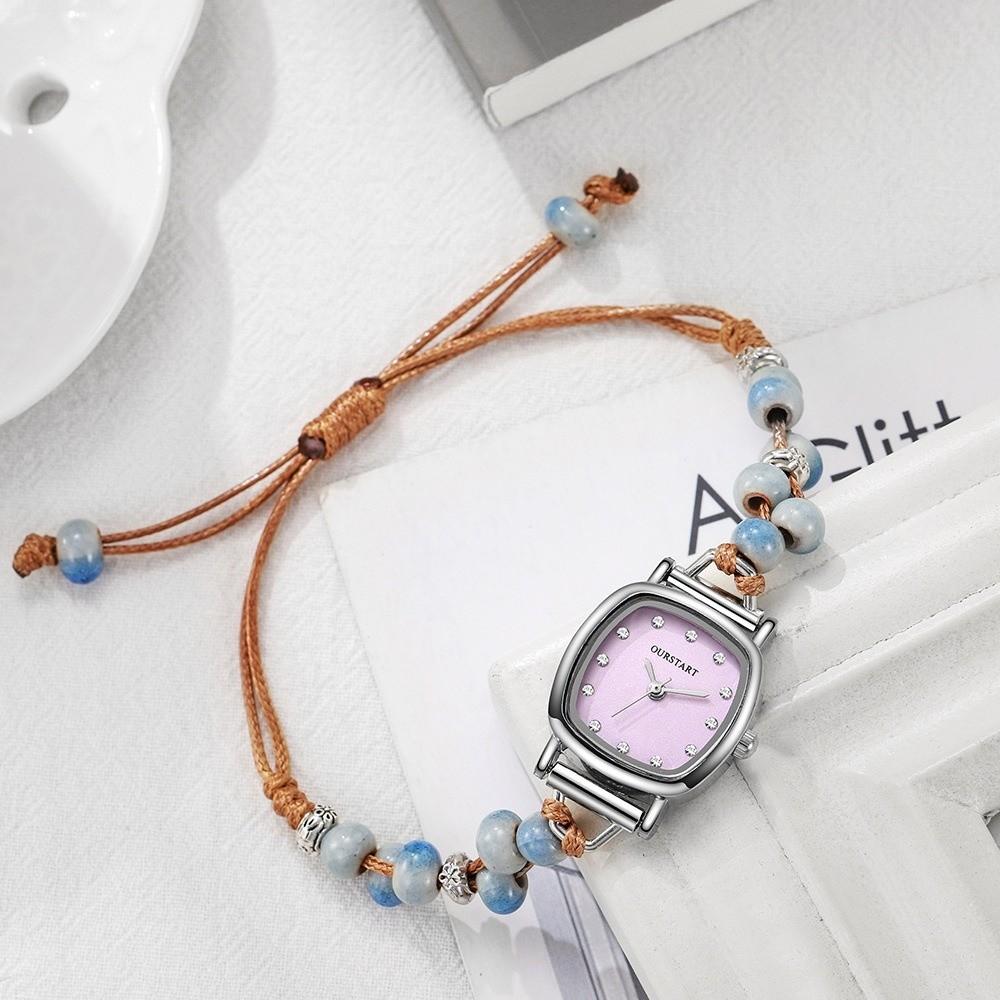Casual Quartz Wristwatches Weaving Beaded Wrist Watches High Quality Electronic Watch  Women фиолетовый