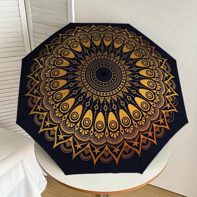 

1pc Golden Mandala Pattern Design Umbrella with Plastic Handle,Suitable for All Seasons Home Travel Outdoor UmbrellaDD1534