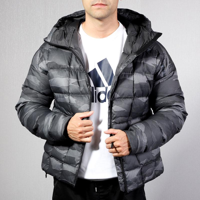 adidas Down Jackets Men's Black Hooded Moderate Quilted Down Jacket FI2724