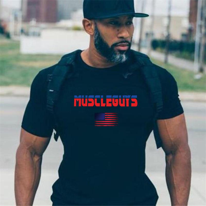 Summer Cotton Sports T-Shirts Mens Slim Fit Gym Fitness Male T Shirt Casual Running Bodybuilding Man Jogging Workout Clothing