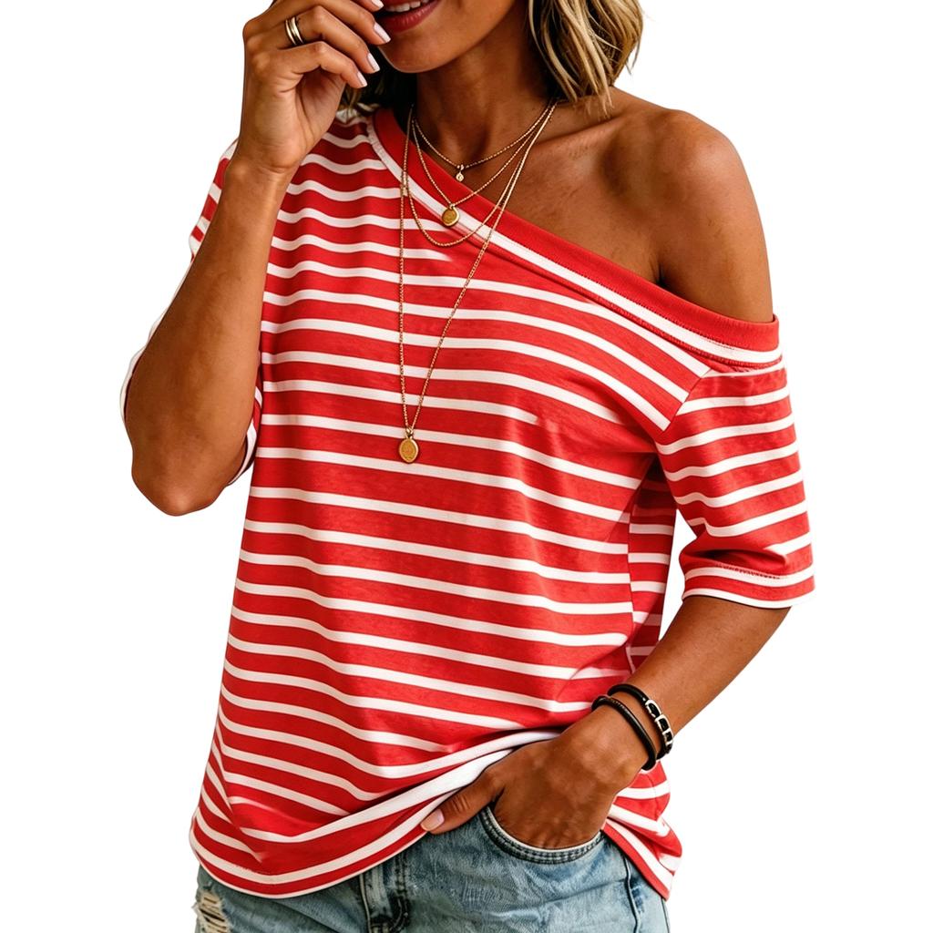 Top a righe da donna, casual e alla moda, con spalle scoperte