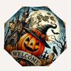 Halloween Welcome Sign with Witch Hat PumpkinFull Moon DecorUmbrella, Portable 3-Fold Compact Umbrella for Men & Women Gift