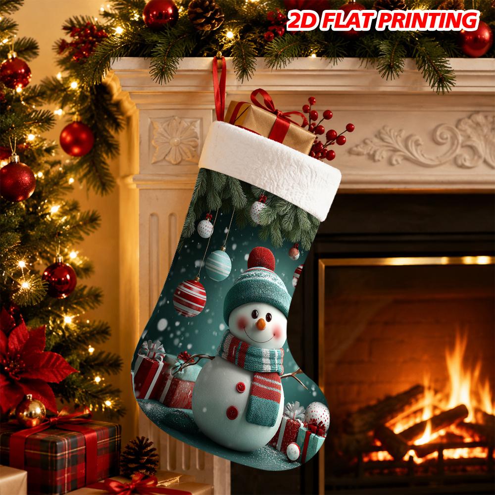 Christmas Decoration Fireplace Hanging Stocking 1pc Name/Text Christmas Stocking Ornament - Snowman & Firepla
