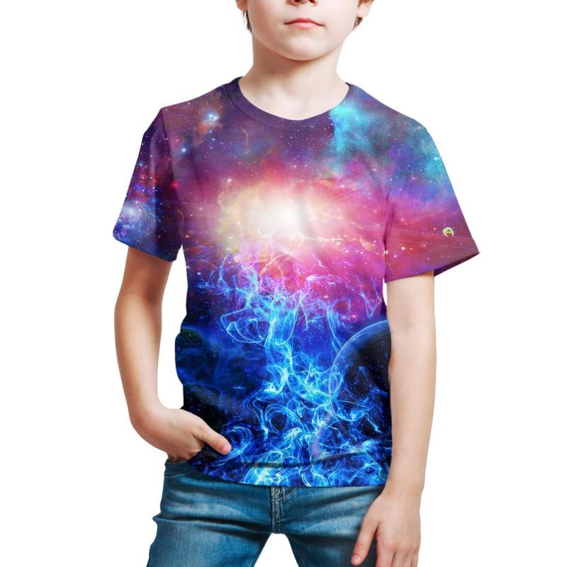 Summer Starry Sky Printed Boys Girls Short Sleeved T-shirt Set Slim Fit Bottom T-shirt