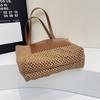 Woven Tote Bag for Women Summer Beach Handbag with Faux Leather Strap Fashion Casual Carryall