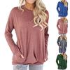 חולצת טי-שירט רפויה לנשים, צבע אחיד, שרוולים ארוכים, עם כיסים, טוניקה רפויה, סתיו