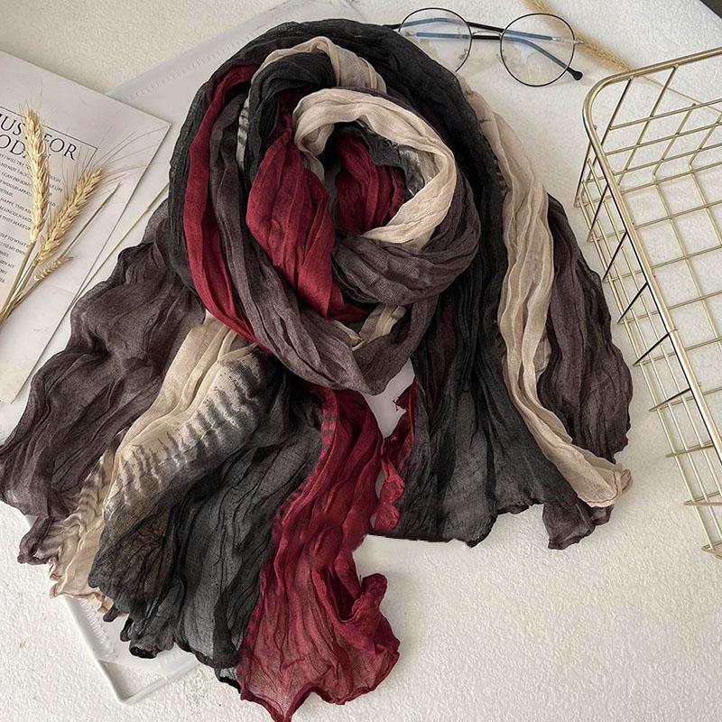 Damen Koreanischer Warmer Baumwoll-Leinen Farbverlauf Schal Herbst Winter Elegantes Vielseitiges Jacken-Nackentuch Langes Weiches Schal Modeartikel