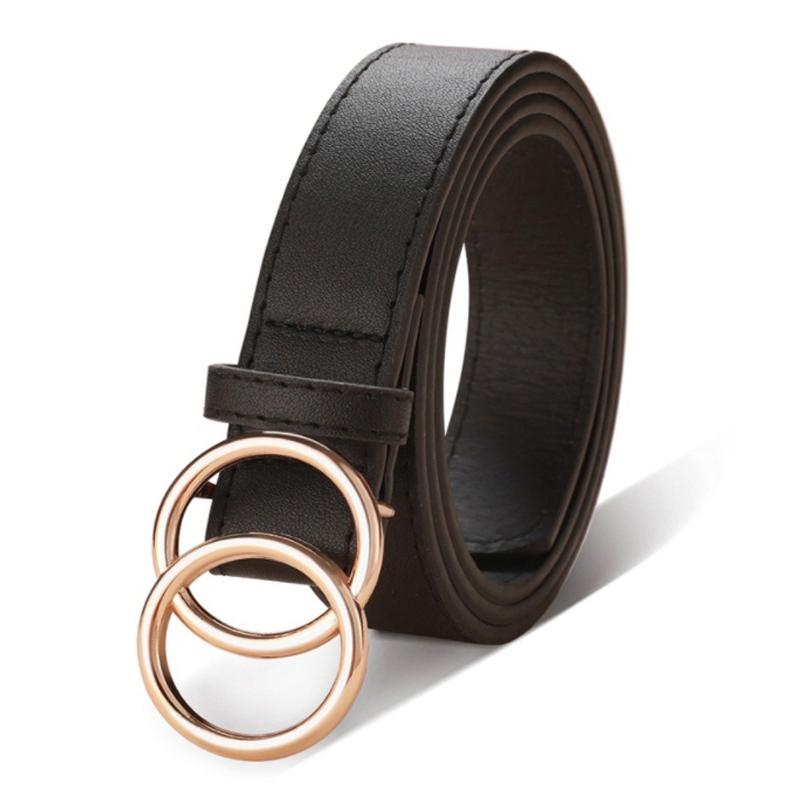 Fashion Women's Belt luxury Double Round Buckle Belt Simple And Versatile Pu Belt for women With Jeans suit for daily business