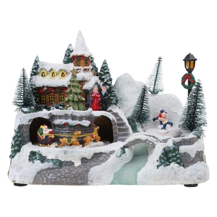 Christmas Glowing Snow House Figurine Rotatable Bar Shop Decoration Gift 1