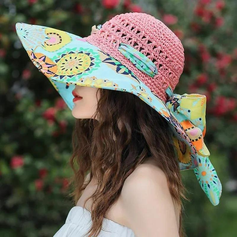 Summer New Large Eave Dome Women's Beach UV Protection Large Beach Sun Hat Sunshade Sun Protection Straw Hat Outing Accessories