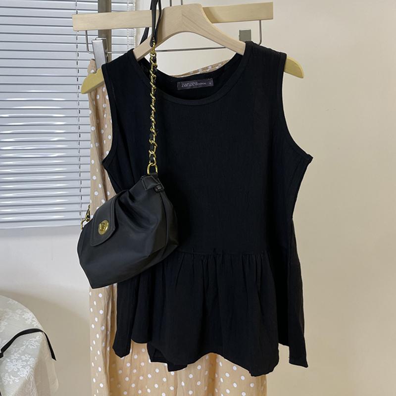 

ZANZEA Женские повседневные летние свободные майки без рукавов с круглым вырезом S чёрный