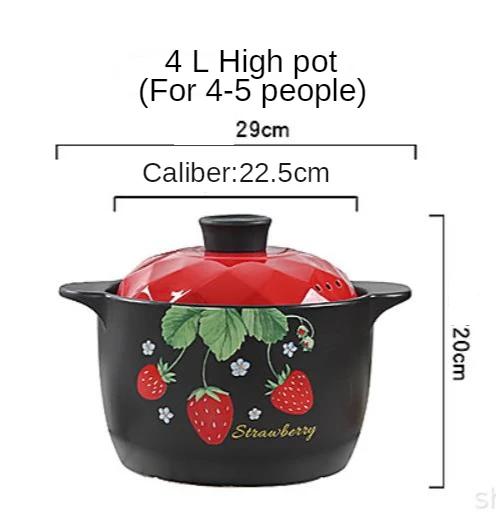 1Pcs Ceramic Casserole Cooking Soup Pot Red Strawberry Round Kitchenware Saucepan Gas Stove Cookware Household Kitchen Supplies