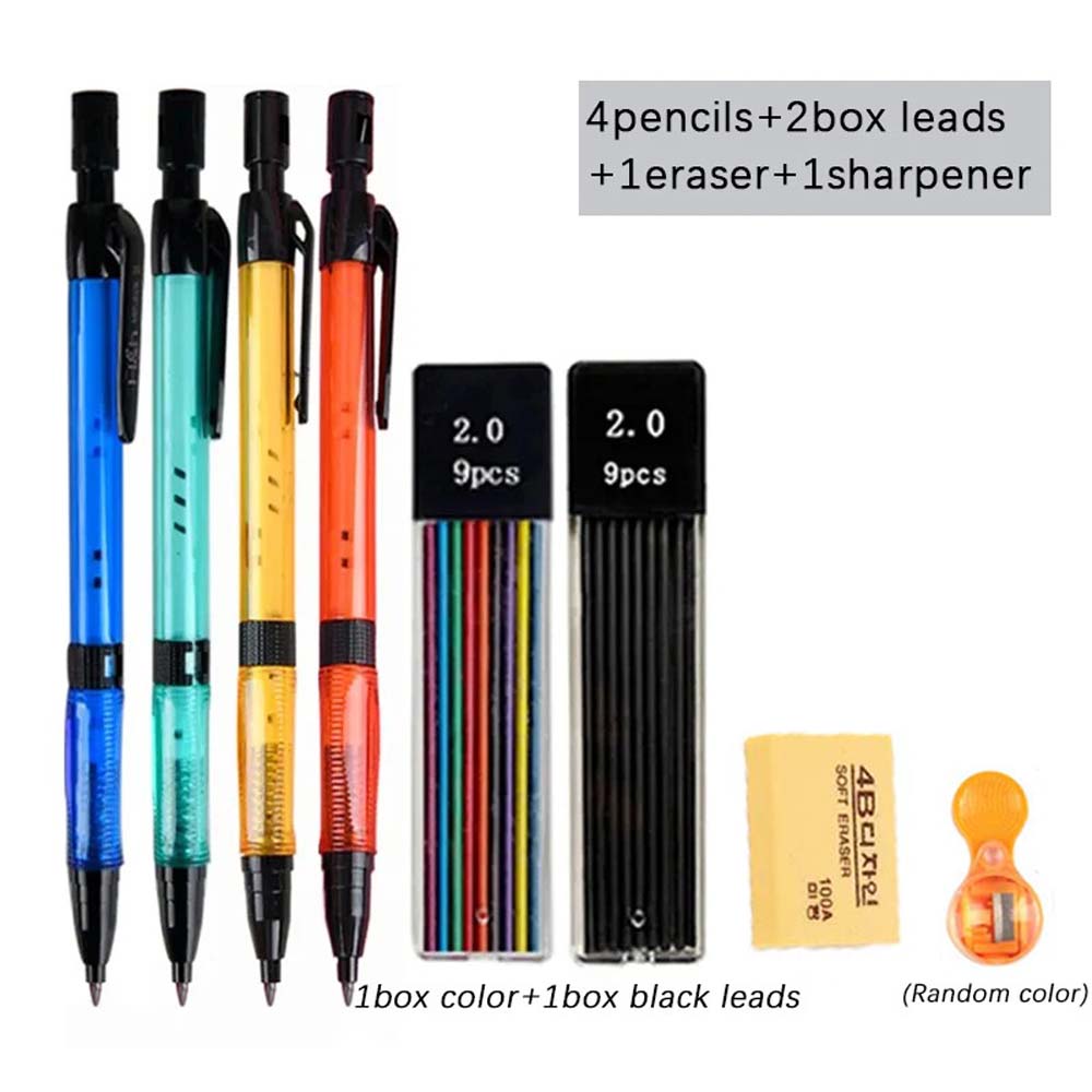 

Набор механических карандашей 2,0 мм с черным/цветным грифелем 2B, подходит для письма, эскизов, чертежей, офиса