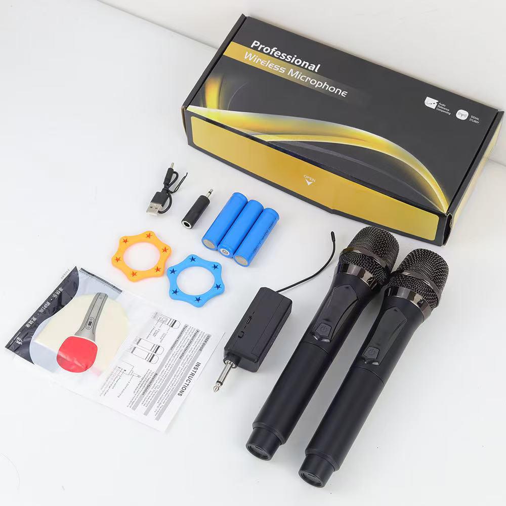Rechargeable Wireless Microphone Set: One-to-Two KTV Live Singer Handheld with Speaker