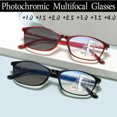 Photochrome multifokale Presbyopie-Brille für Männer und Frauen, blaues Licht blockierende Lesebrille, Outdoor-UV-Sonnenbrille +1,0 bis +4,0