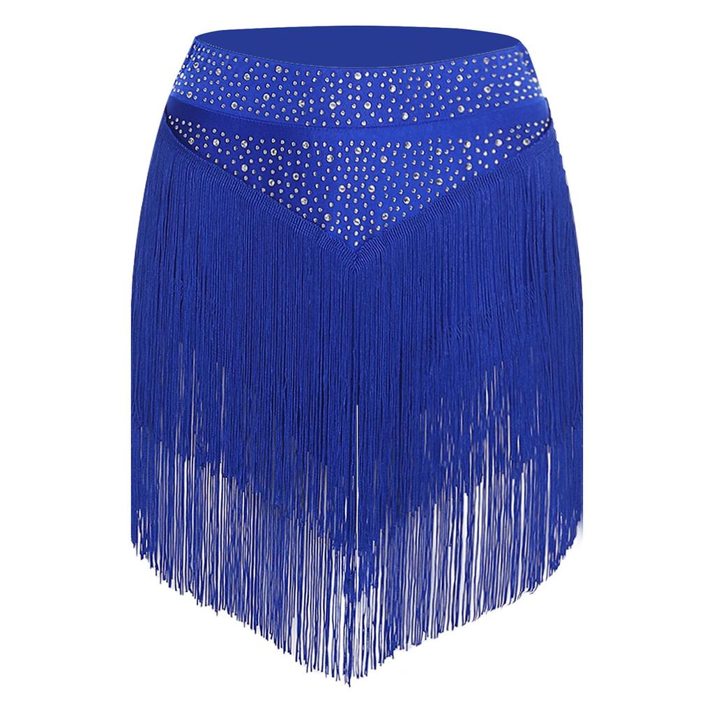 Womens Salsa Dance Costume Elastic Waist Tiered Tassel Skirt Latin Performance Competition Outfit Party Wear