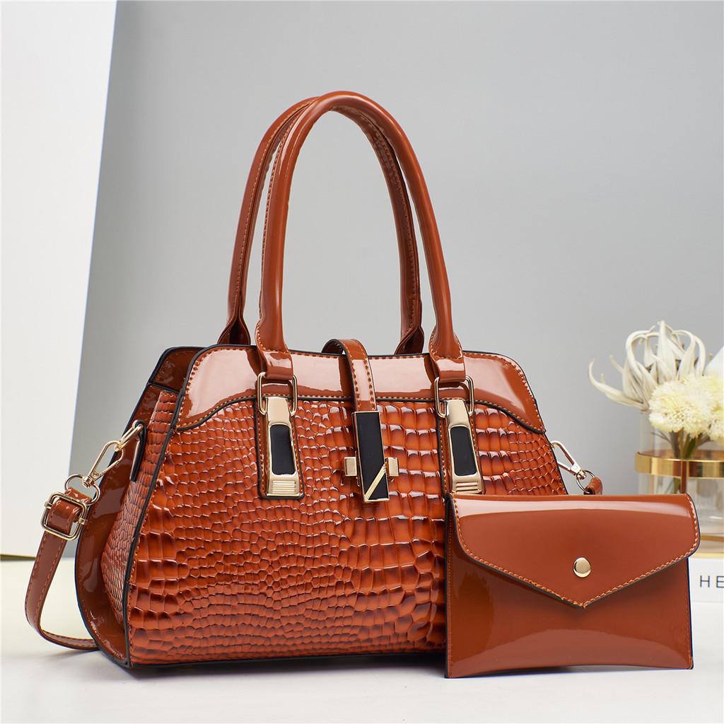 Stylish Large Capacity Crocodile Pattern Pu Handbag With Shiny Finish And Versatile Colors