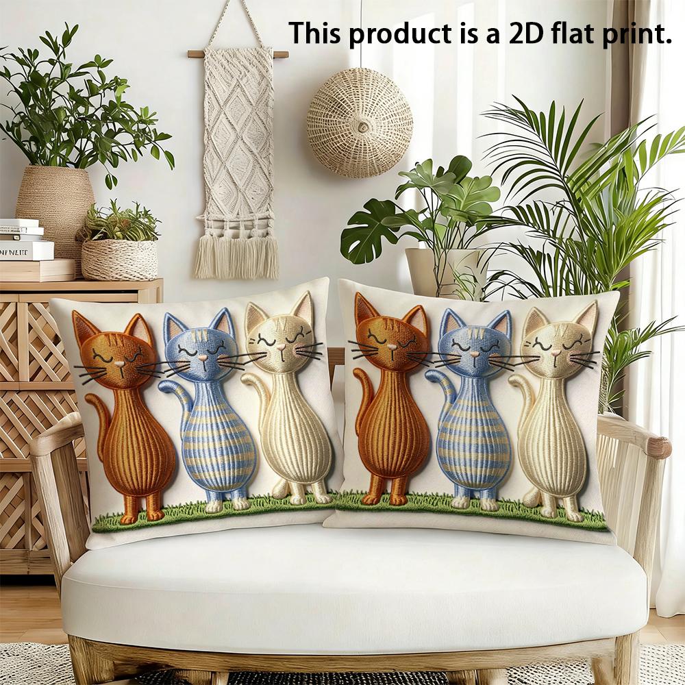 2pcs Cute Cartoon Cats 2D Flat Print Throw Pillow Covers Home Decor for Sofa Bedroom Living Room Cushion cover