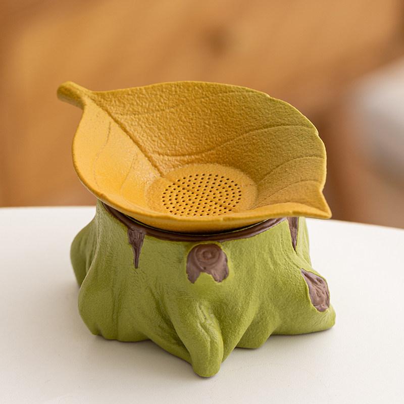 

Leaf Tea Filter Set Ceramic Filter Screen Tree Stump Fair Cup Filter Kung Fu Tea Set Accessories Chinese Style Desktop Ornament