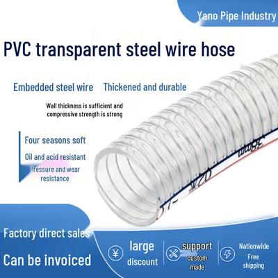 Przezroczysty wąż PVC ze stalowym oplotem: Pogrubiony, Odporny na olej i niskie temperatury, Bezwonny wąż ssący próżniowy do pomp wodnych.